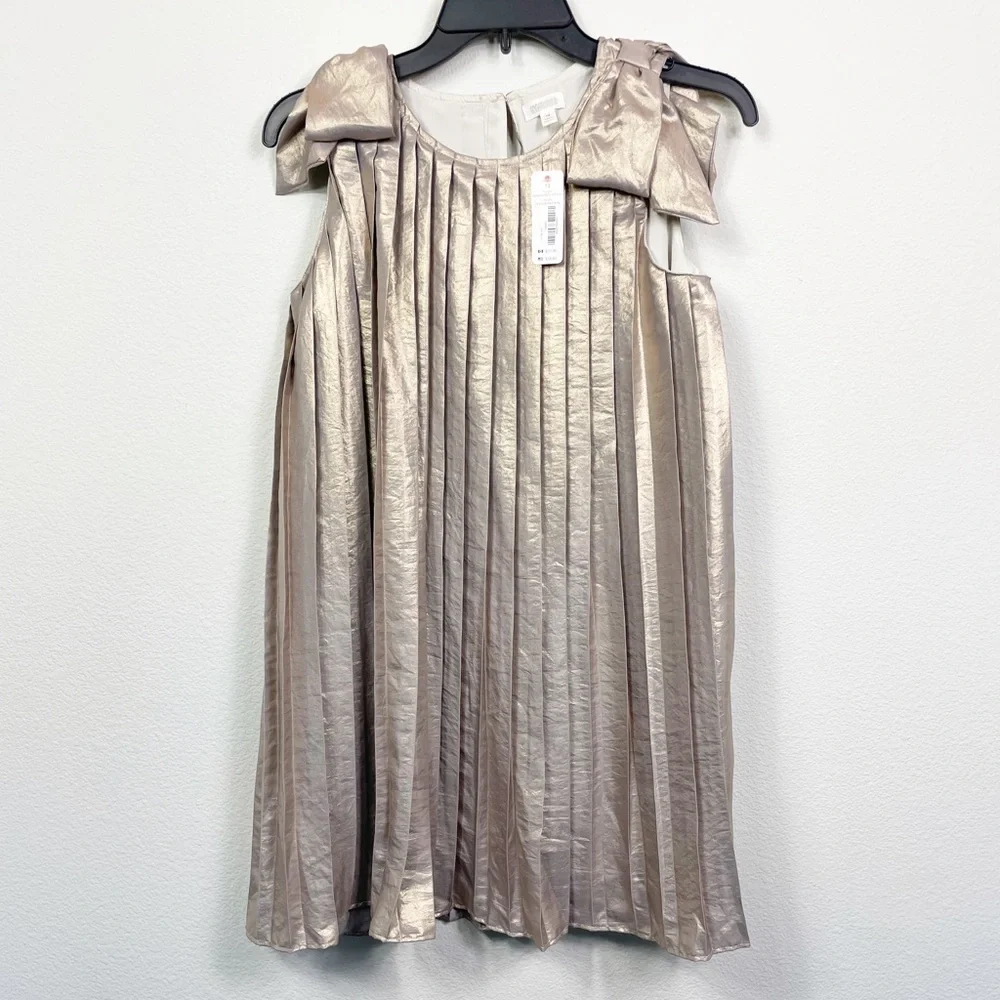 Gymboree Metallic Champagne Pleated Shoulder-Bow Dress